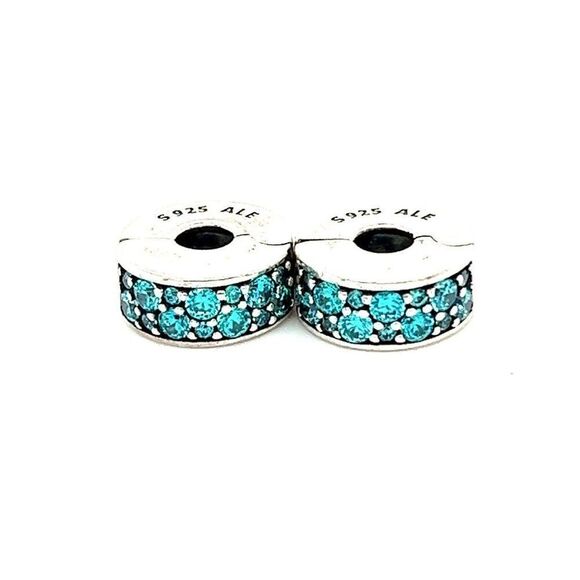 2 Pandora Shining Elegance Pave Green Cz Clips Spacers - Picture 1 of 4